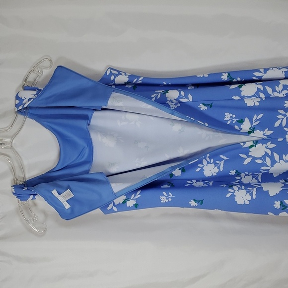 London Times Women's Crewneck Sleeveless A-line Dress ~ Blue Green White - Picture 9 of 10